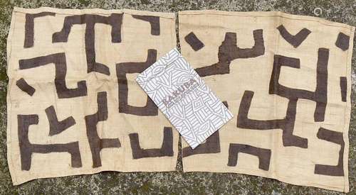 Two Kuba cloths, early 20th century, with brown geometric de...