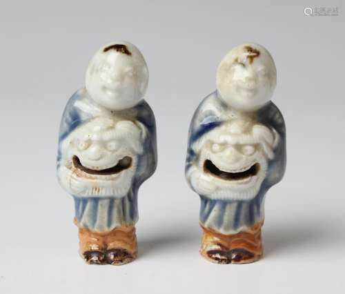 Two rare Japanese Hirado porcelain netsuke rattles