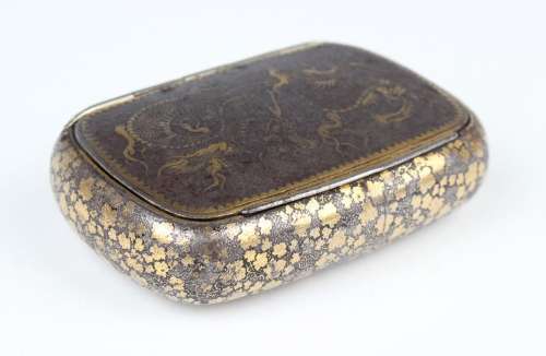 A Japanese damascened iron snuff box