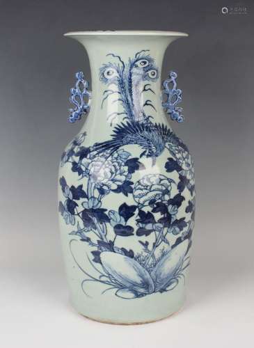 A Chinese blue and white celadon ground porcelain vase