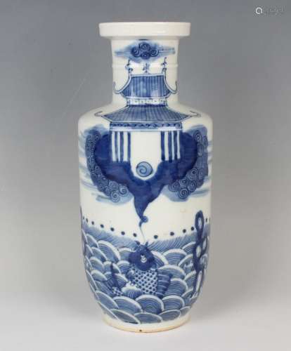 A Chinese blue and white porcelain rouleau vase