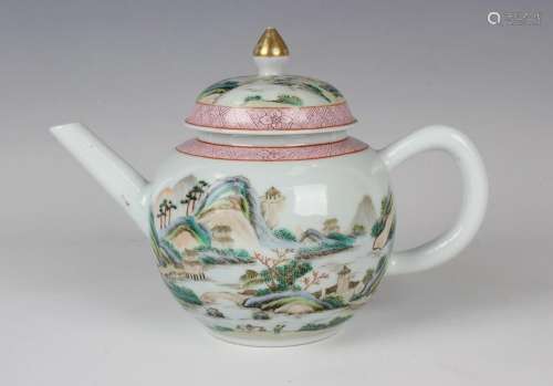 A Chinese famille rose export style porcelain teapot and cov...