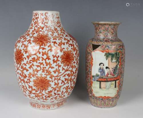 A Chinese iron red decorated porcelain vase