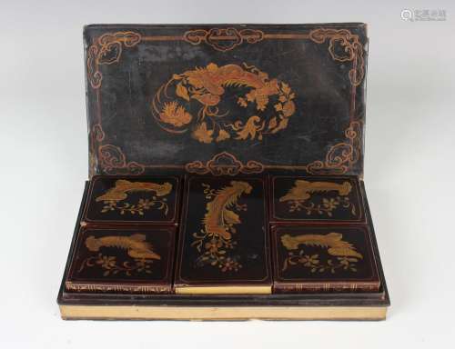 A Chinese export lacquer rectangular counter box and cover i...