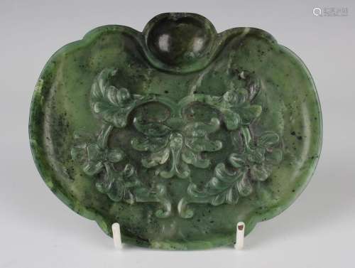 A Chinese spinach green jade ruyi