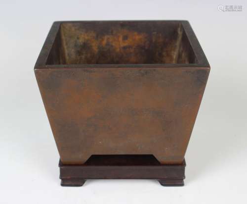 A Chinese brown patinated bronze censer