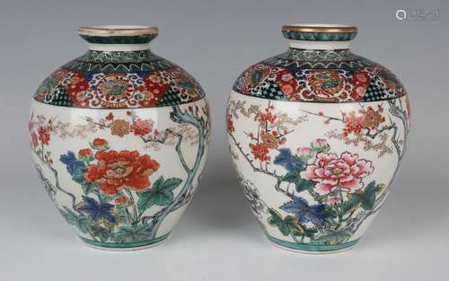 A pair of Japanese Kutani porcelain vases