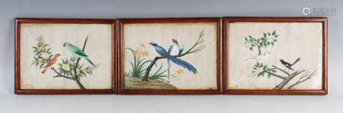 A set of three Chinese Canton export watercolours on rice pa...