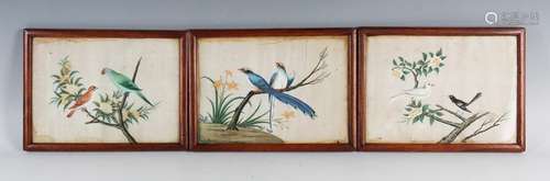 A set of three Chinese Canton export watercolours on rice pa...