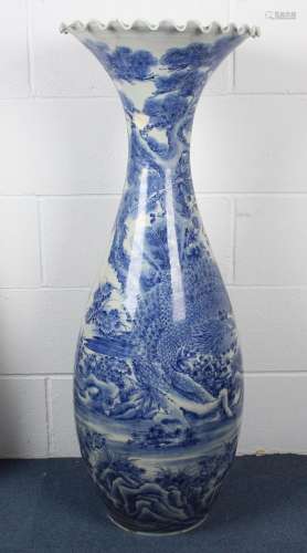 A large Japanese Arita blue and white porcelain floor vase