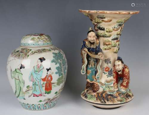 A Japanese famille rose style porcelain jar and cover