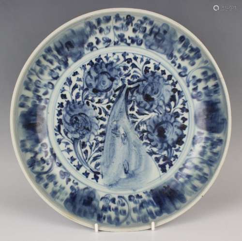 A Chinese Swatow blue and white porcelain circular dish