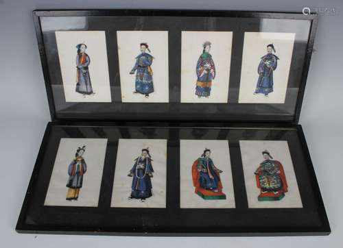 A set of eight Chinese Canton export watercolour paintings o...