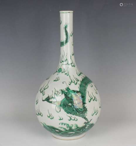 A Chinese green decorated porcelain bottle vase