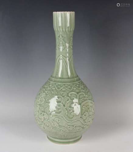 A Chinese celadon glazed porcelain bottle vase