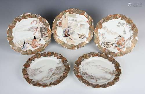 A set of five Japanese Kutani porcelain plates