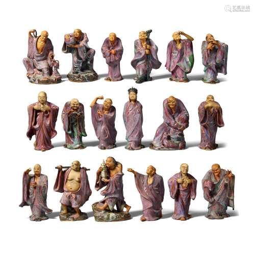 A SET OF SHIWAN FIGURES OF THE EIGHTEEN LOUHAN 20th century