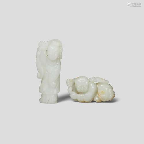 TWO WHITE JADE 'FIGURAL' CARVINGS  19th - 20th centu...