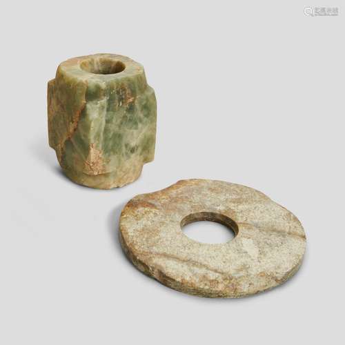 TWO LARGE ARCHAISTIC JADE RITUAL IMPLEMENTS