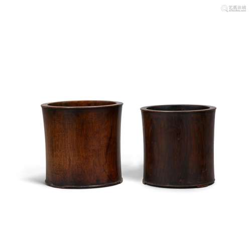 TWO HARDWOOD BRUSHPOTS, BITONG Late Qing dynasty/Republic pe...