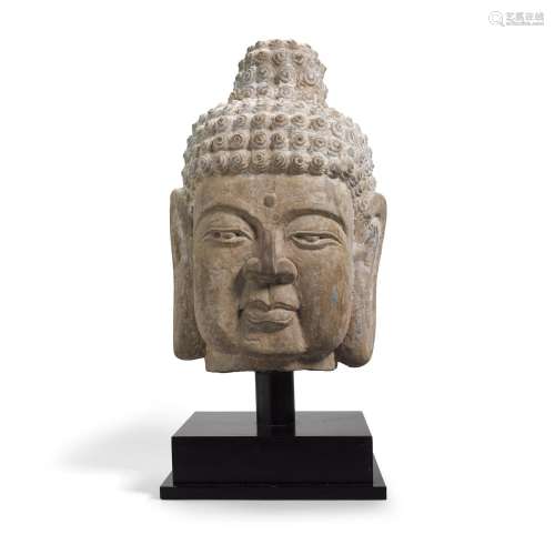 A LARGE MING-STYLE STONE BUDDHA HEAD 20th century