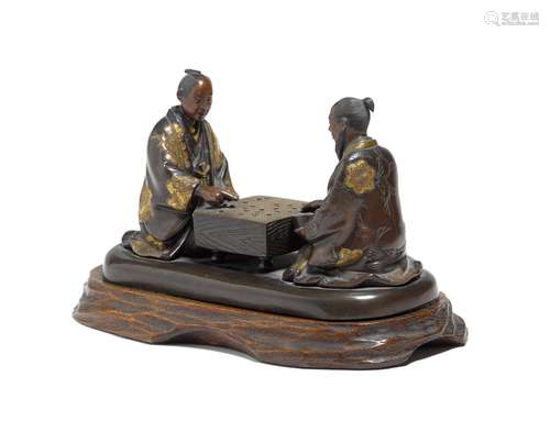 A BRONZE AND MIXED METAL FIGURAL GROUP Miyao workshop, Meiji...