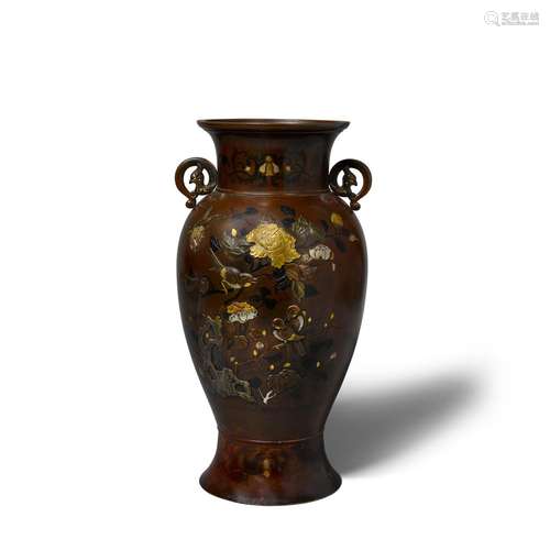 A LARGE INLAID-BRONZE VASE Meiji era (1868-1912), late 19th ...