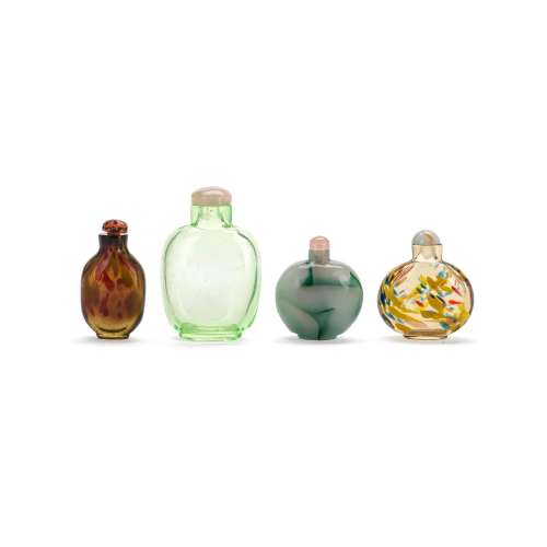 FOUR VARIOUS GLASS SNUFF BOTTLES 19th century