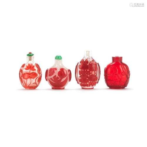 A GROUP OF FOUR GLASS SNUFF BOTTLES 19th century/20th centur...