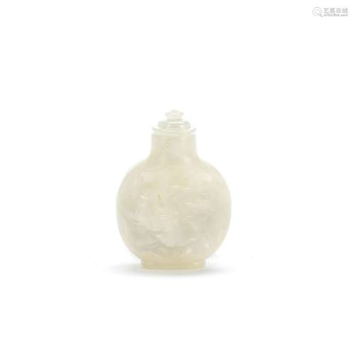A CARVED WHITE JADE 'MALLOW FLOWER' SNUFF BOTTLE AND...