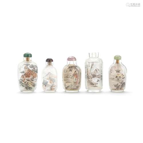 A GROUP OF FIVE INSIDE PAINTED SNUFF BOTTLES Republic/20th c...