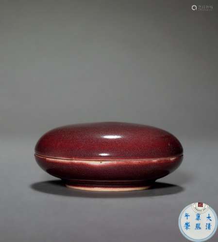 清中期霁红釉印泥盒