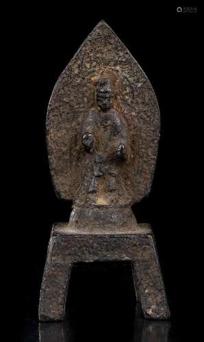 A SMALL BRONZE STELE WITH A STANDING  BUDDHA  
China, Tang d...