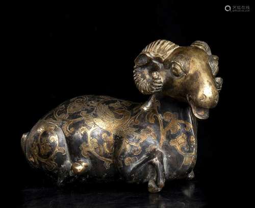 A PARTIALLY GILT METAL RAM
China, Qing dynasty, 19th century