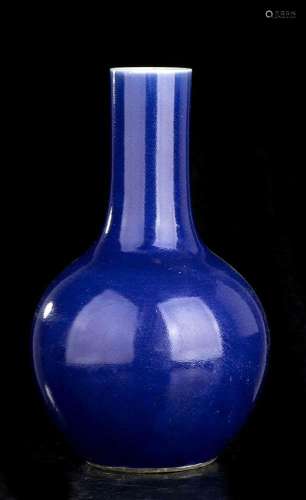 A BLUE GLAZED PORCELAIN BOTTLE VASE  
China, Qing dynasty