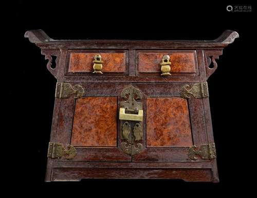 A SMALL WOOD AND METAL CABINET
China, 20th century