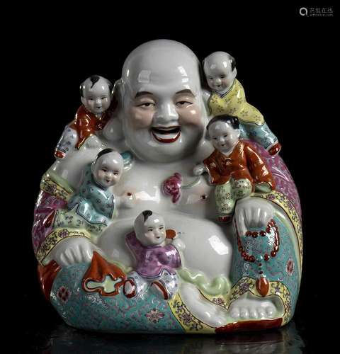 A POLYCHROME PORCELAIN BUDAI  
China, 20th century