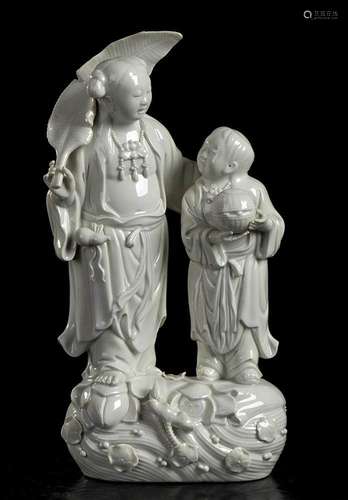 A 'BLANC DE CHINE' PORCELAIN GROUP
China, 20th century