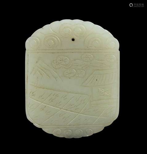 A PALE GREEN JADE PENDANT  
China, 20th century