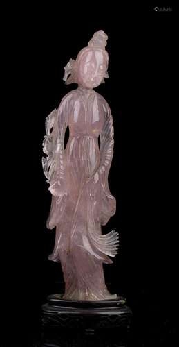 A ROSE QUARTZ FEMALE FIGURE
China, 20th century