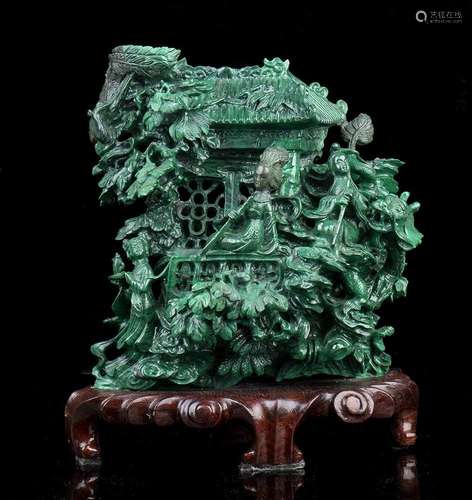 A MALACHITE GROUP
China, 20th century