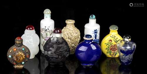 NINE SNUFF BOTTLES IN DIFFERENT MATERIALS
China, 20th centur...