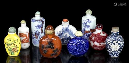 NINE SNUFF BOTTLES IN DIFFERENT MATERIALS
China, 20th centur...