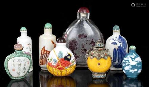 EIGHT SNUFF BOTTLES IN DIFFERENT MATERIALS
China, 20th centu...