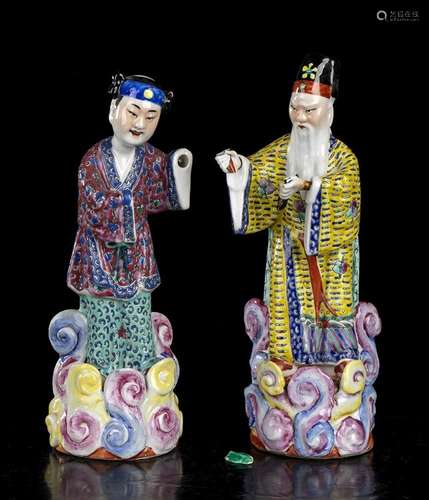 TWO POLYCHROME ENAMELLED PORCELAIN FIGURES
China, 20th centu...