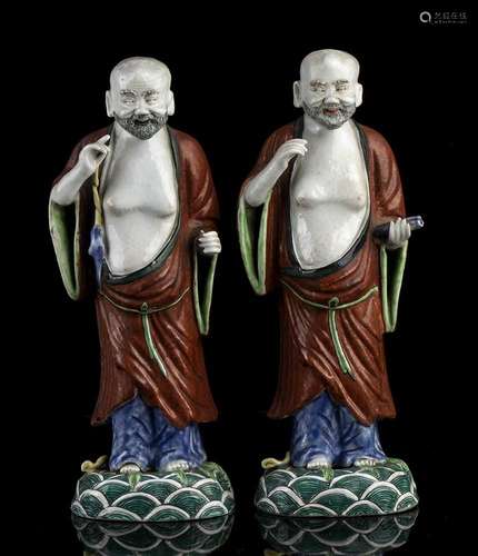 TWO ENAMELLED PORCELAIN LOHAN
China, 20th century