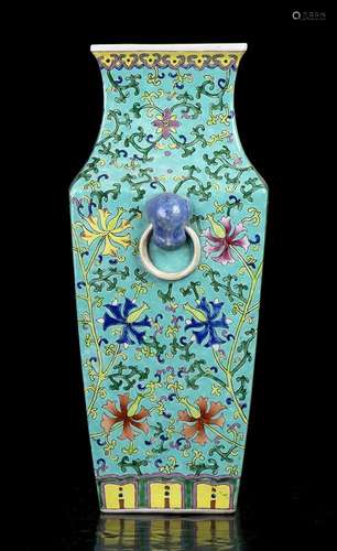 A POLYCHROME ENAMELLED PORCELAIN BALUSTER  VASE, FANGHU
Chin...