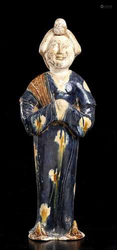 A SANCAI GLAZED POTTERY FEMALE FIGURE  
China, 20th century