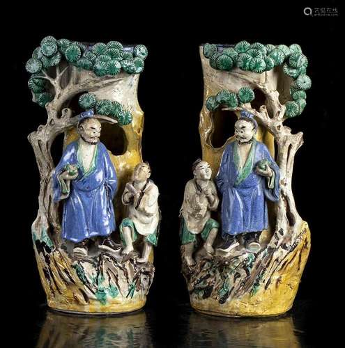 A PAIR OF SHIWAN CERAMIC VASES
China, 20th century