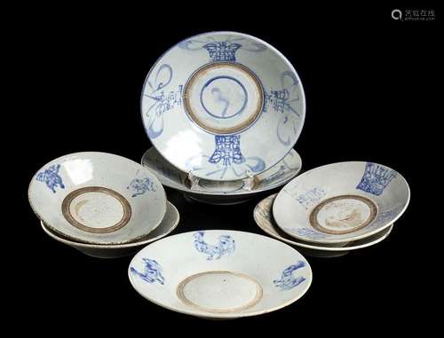 SEVEN 'BLUE AND WHITE' PORCELAIN DISHES
Southern China, 20th...